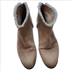 True Craft Beige Ankle Booties Size 8 Shearling Trim